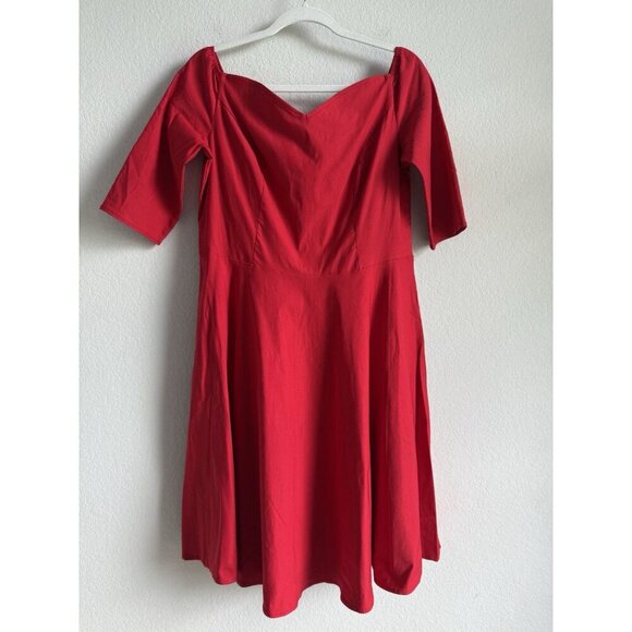Grace Karin Red Off Shoulder Fit & Flare Pleated Dress Women’s XL Cocktail Party - Picture 5 of 11